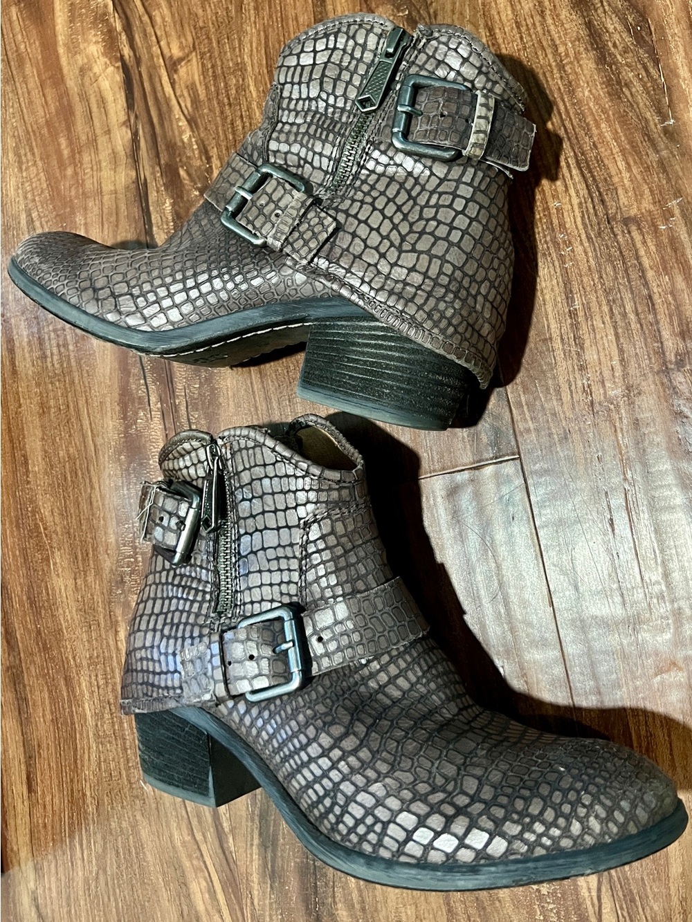 Donald J. Pliner Edgy Chic Ankle Boots in Charcoal Vintage Python Size 7